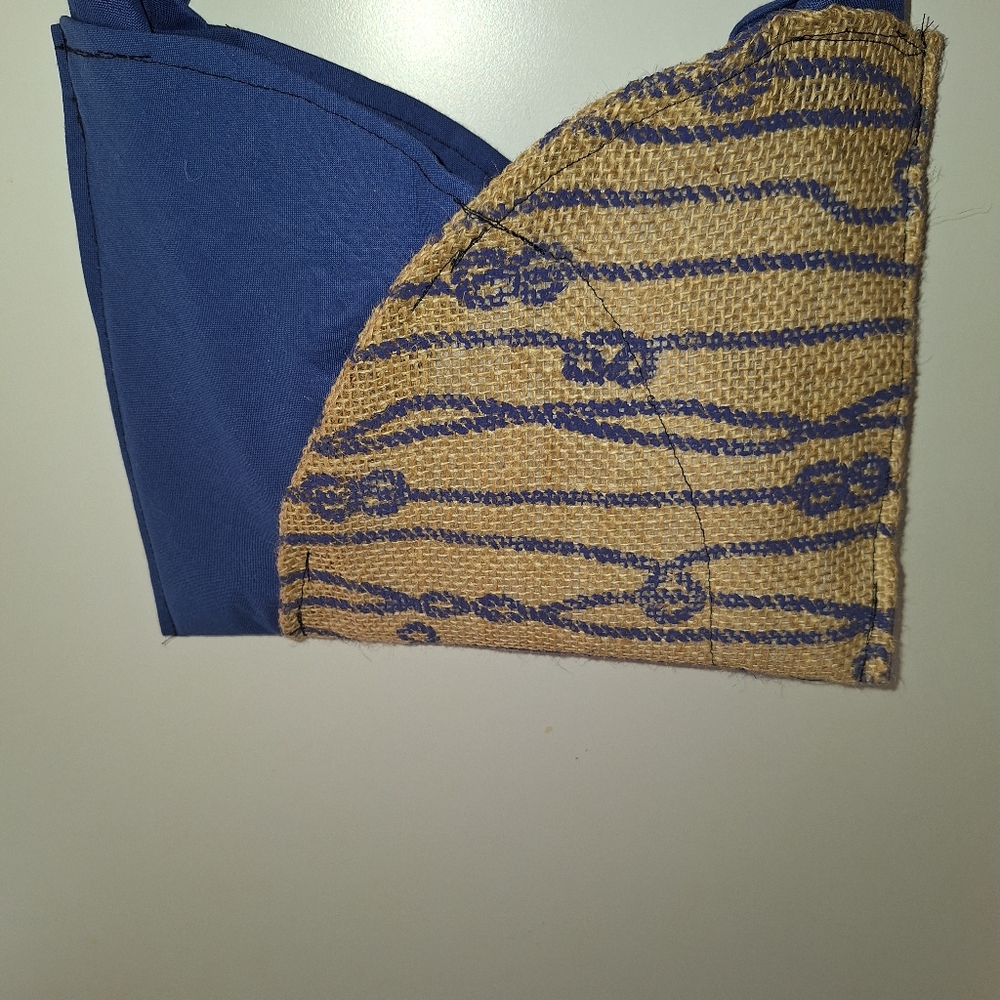 Handmade burlap and blue design small purse/bag for little girls or juniors.